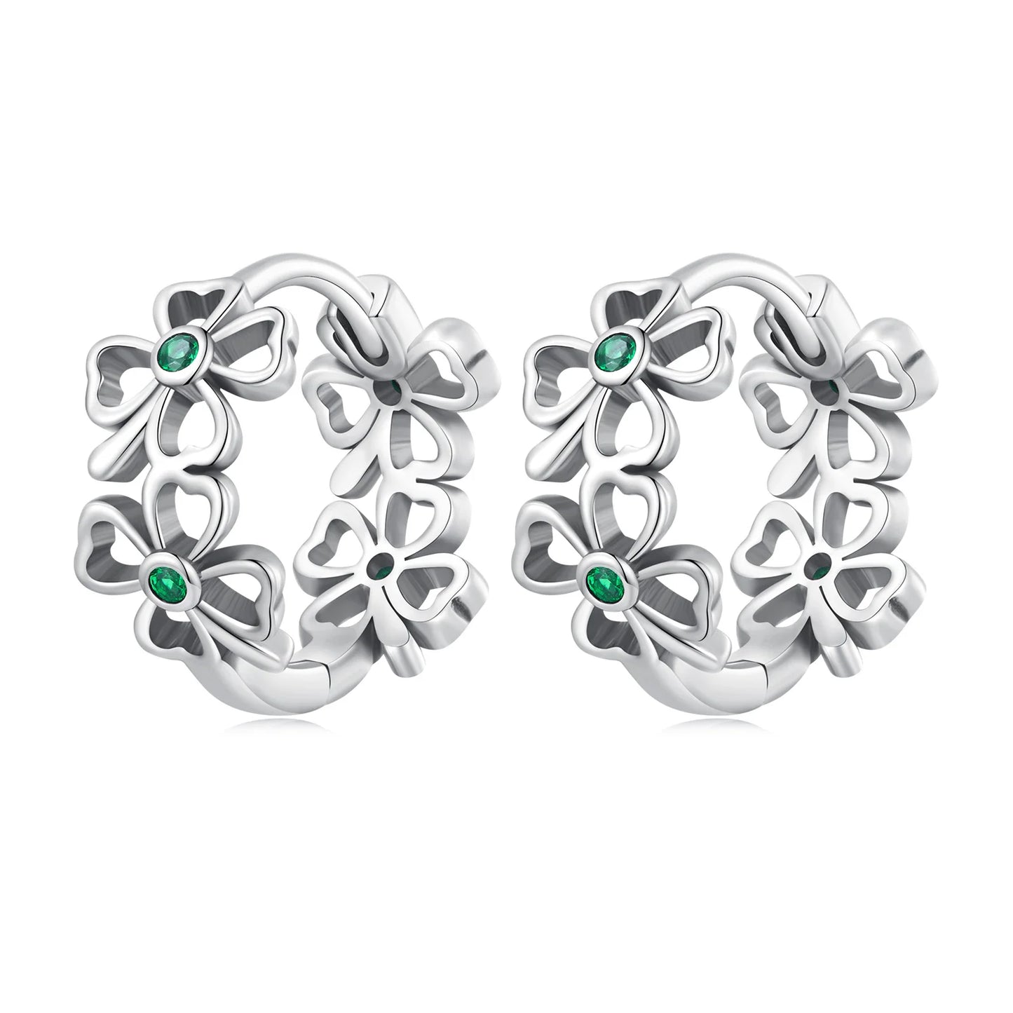 NEW 925 Sterling Silver Flower Hollow Hoop Earrings for Women Lucky Clover Grass Ear Clips Wedding Party Jewelry Gift SCE1567