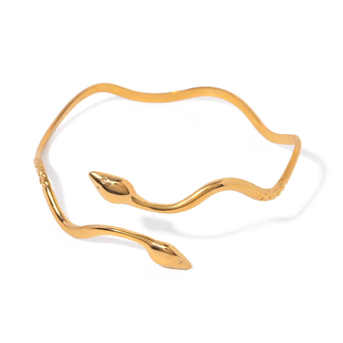 J&D Designer 18K Gold Stainless Steel Bracelet Inoxydable Wavy Double-Headed Snake Open Bracelet Bangle