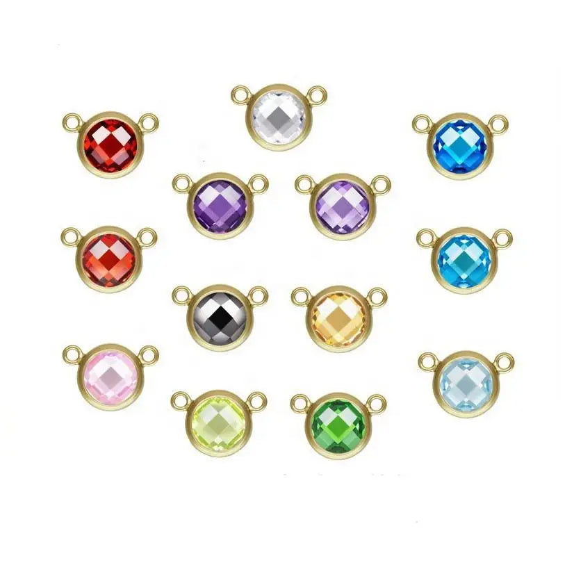GP 6mm DSCB 14k Gold Filled Silver S925 V Shape Pendant Mickey Holes Round CZ Gemstone Charms Permanent Jewelry Making Wholes