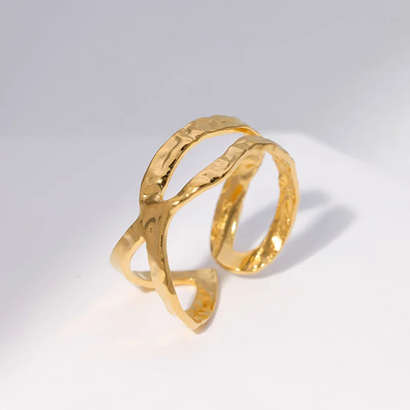 Beimai OEM Ring Cross Irregular 18k Gold Stainless Steel Ladies Light Luxury Ring