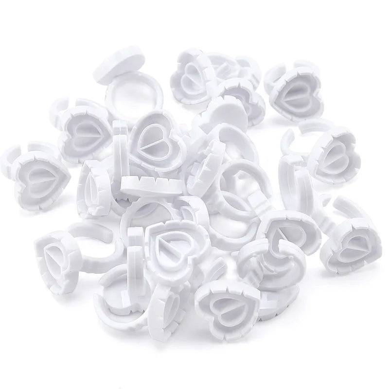 100pcs Disposable Lash Glue Ring Cup Heart Shaped Tattoo Ink Pigment Holder Container Eyelash Extension Supplies Makeup Tools