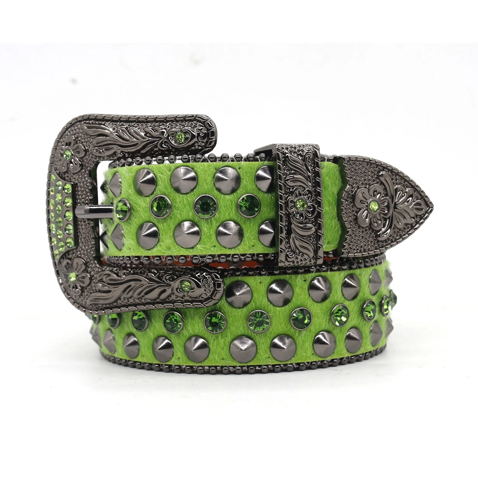 The Green Men's Belt Designed by the Designer Features a High-quality Hip-hop Style and a Punk Fashion Rhinestone Belt