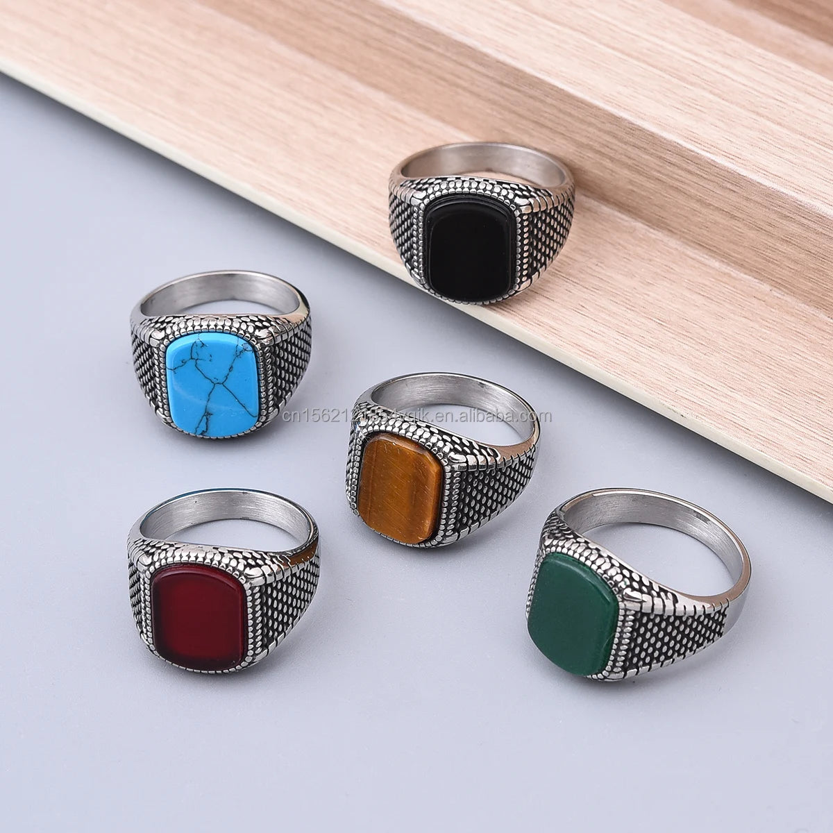 Exquisite Men's 316L Stainless Steel Agate Gemstone Ring with Bezel Setting Classic Style Factory Direct Sales