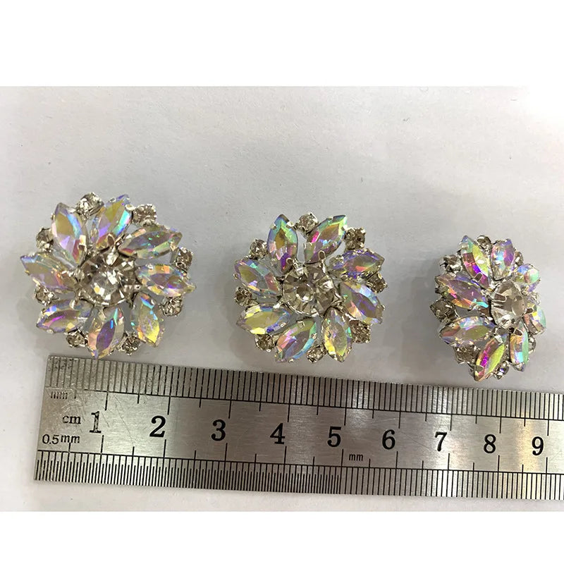 Wholesale Colored Crystal Button Decorations Hand-Sewn Flower Rhinestone Stretch Buttons DIY Decorative Embellishments