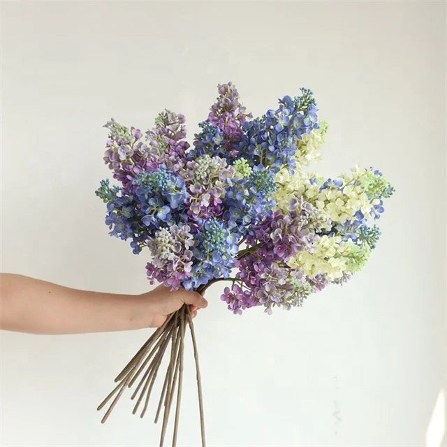 2 Heads Real Touch Artificial Purple Blue White Lilac Flowers for Table Center Piece Wedding Party Home Decoration