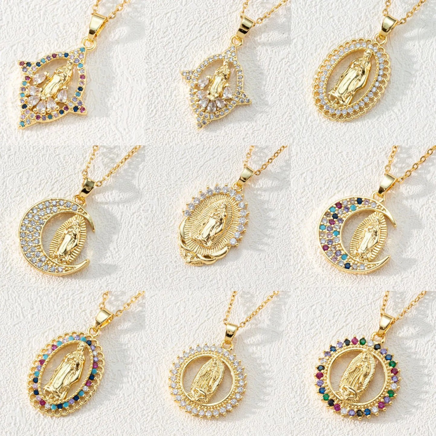 Zircon Christian Jewelry Virgin Jewelry Charm Necklaces Gold Plated Virgen De Guadalupe Virgin Mary Amulet Pendant Necklace