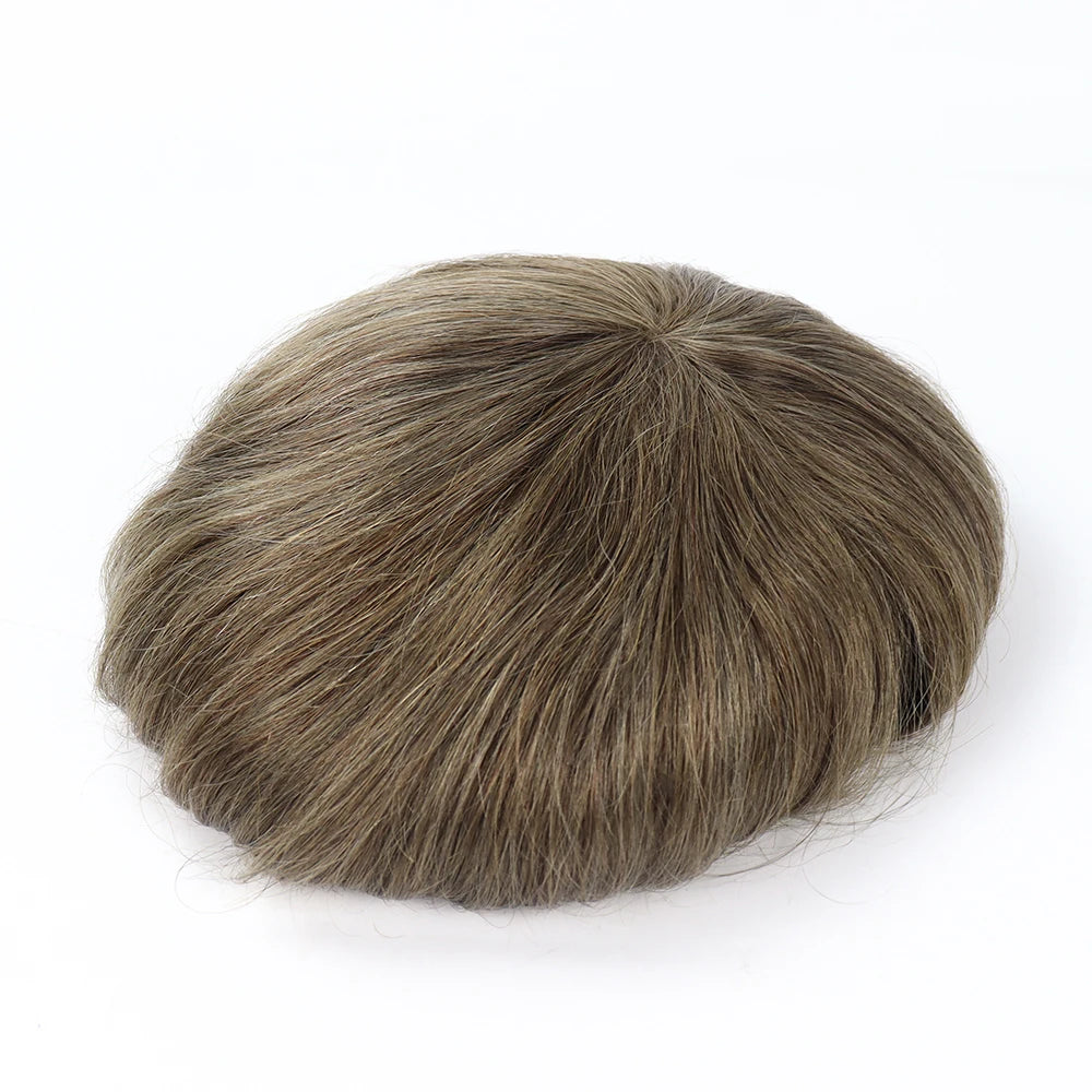 Full Swiss Lace base 120% Density  Bleached Knots Indian Remy Human Hair Breathable Straight Hair System for MenToupee