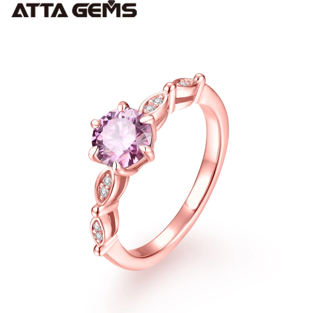 Fine Jewelry Ring Colorful Moissanite D Color VVS 925 Sterling Silver Pink Moissanite Ring Gold Plated Charm Party Gift