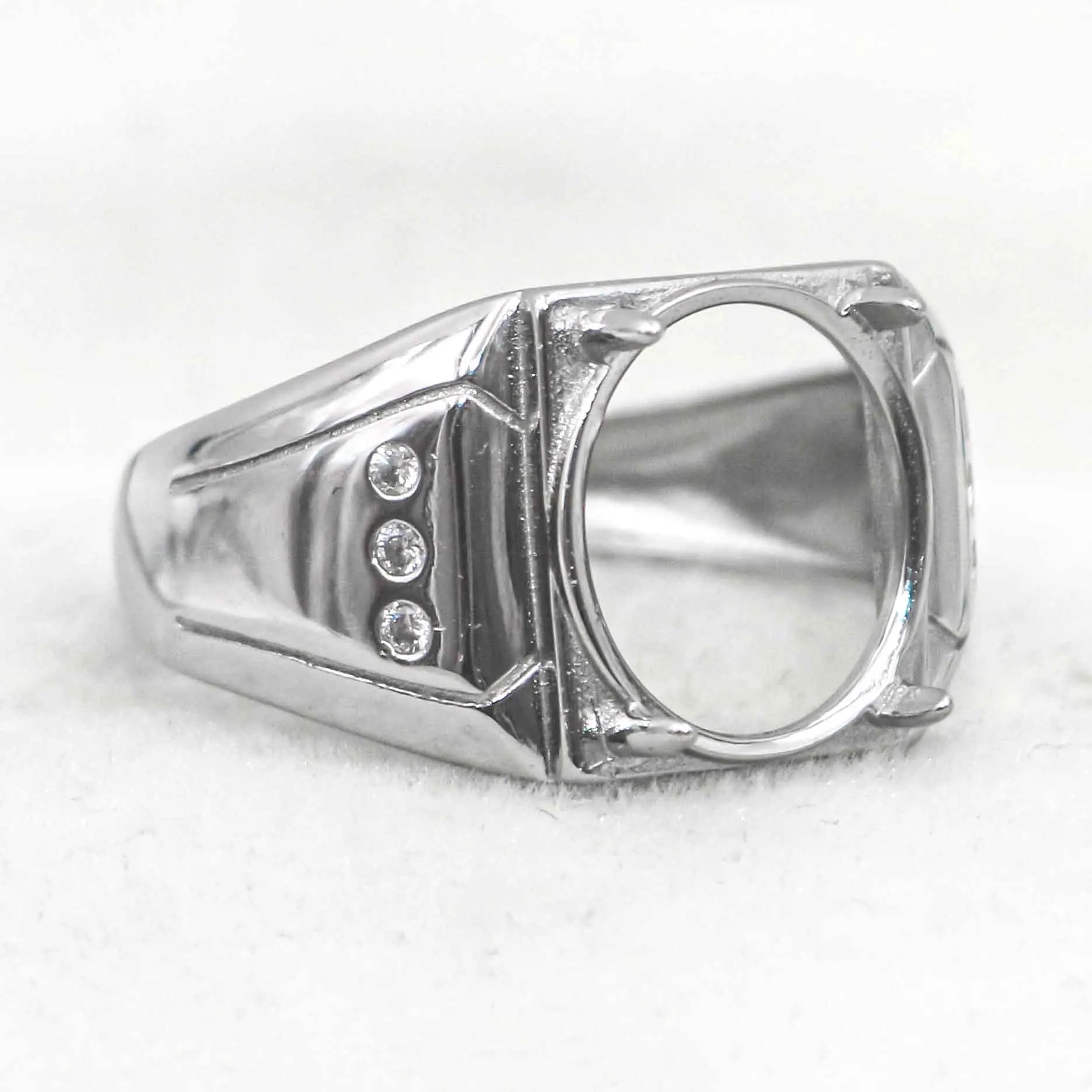 Sterling Silver 11*13mm Semi Mount Men's Ring Frame Empty Blank Claw Setting S925 Base Holder Without Center Stone for DIY In
