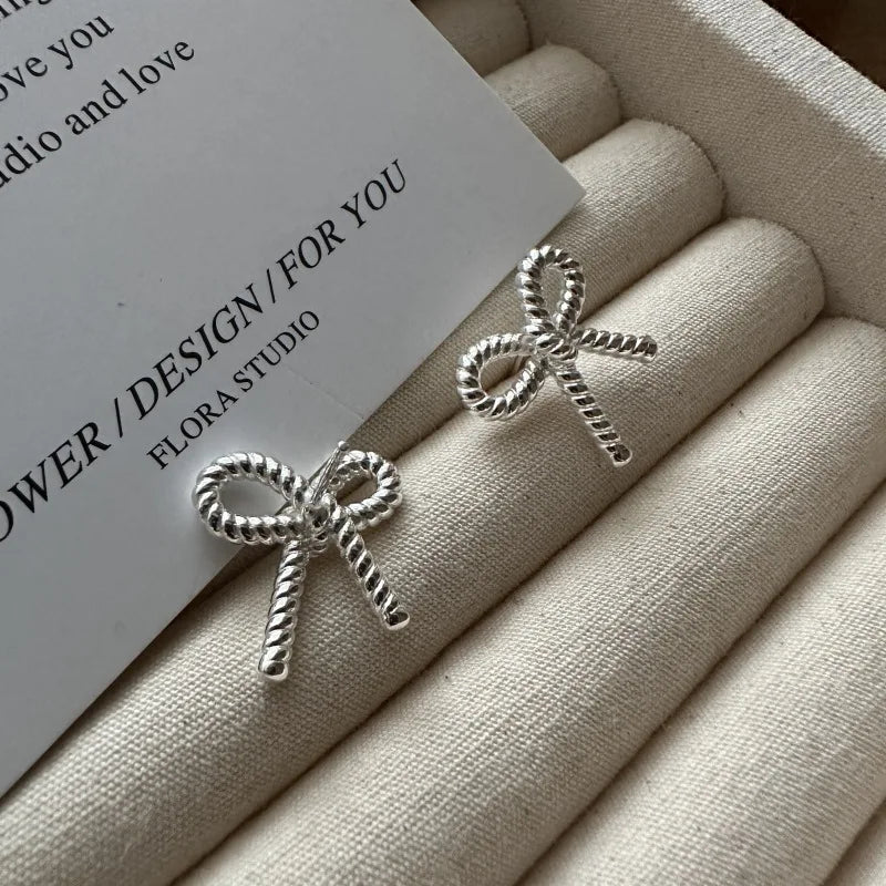 Fashion Twist Line Bowknot Shape Stud Earrings for Women 925 Sterling Silver Gifts Wholesale