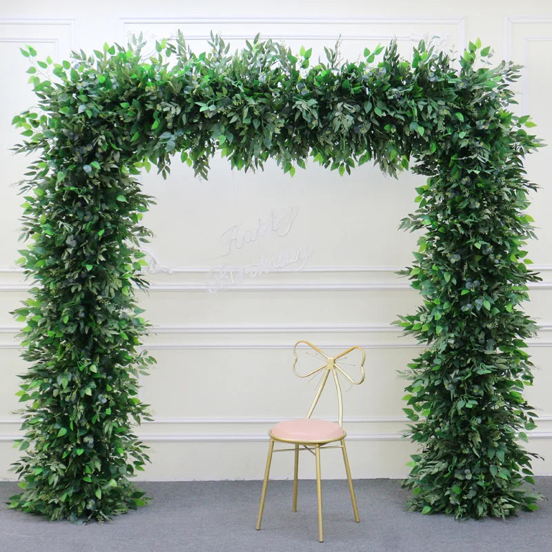 A7606 Green Willow Leaf Eucalyptus Banyan Plants Arrangement Wedding Arch Backdrop Decor Hanging Floral Row Party Stage Props