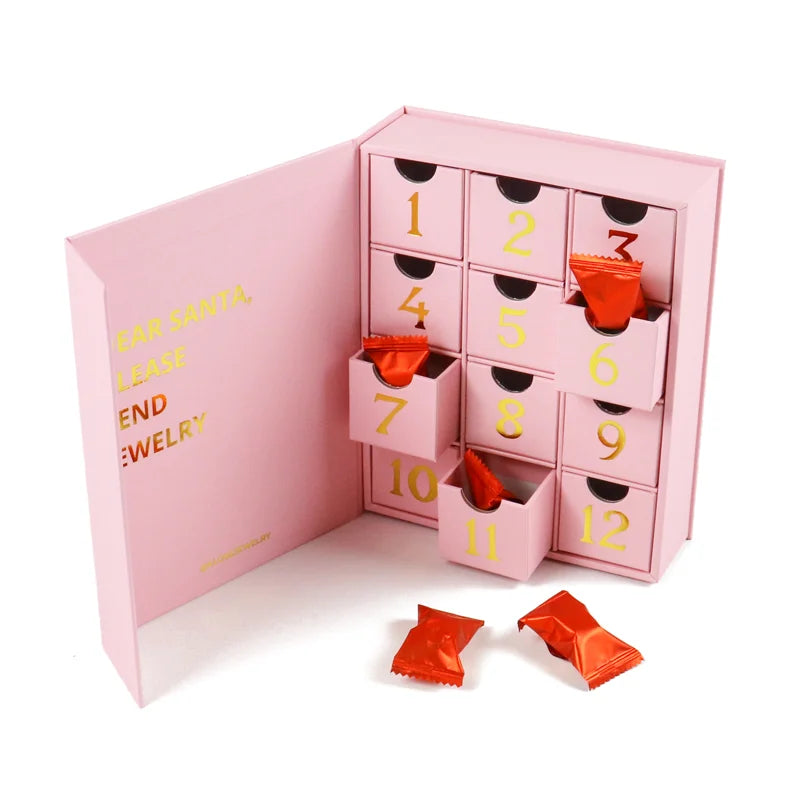 Custom Design Cosmetic Makeup Drawer Present Adhesive Folded Folders for Chocolate Advent Coffee Calendar Countdown Packaging