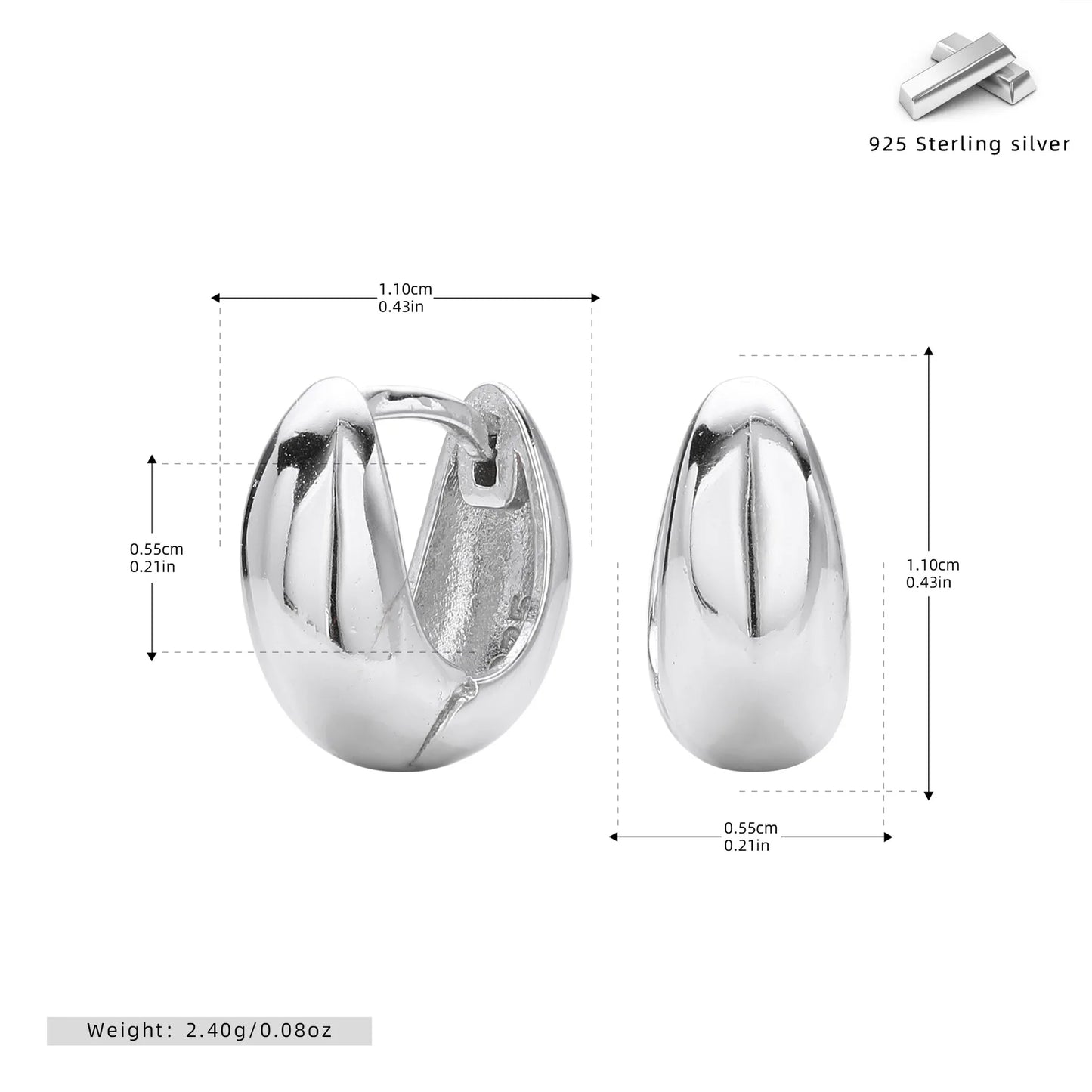 Simple Jewelry Delicate Earrings 18K Gold Plated Round S925 Sterling Silver Glossy Water Drop Shape Earring