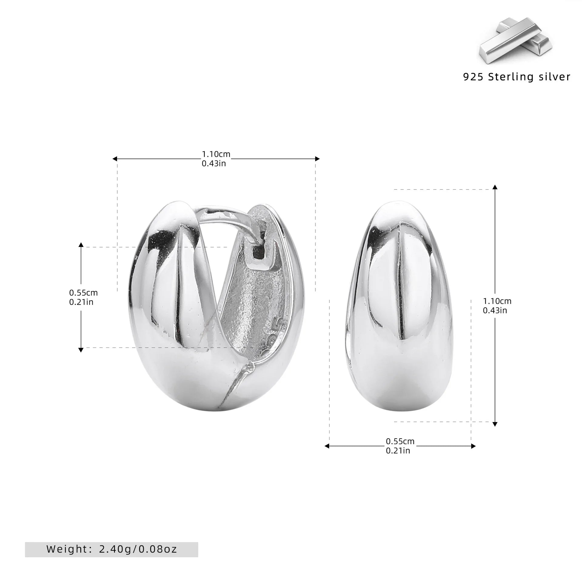 Simple Jewelry Delicate Earrings 18K Gold Plated Round S925 Sterling Silver Glossy Water Drop Shape Earring