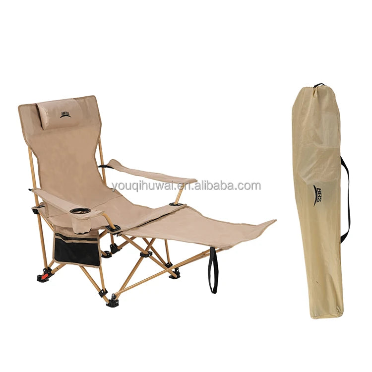 Outdoor Lounger Portable Folding Reclining Stainless Steel Beach Camping Chair with Footrest Storage Bag for School & Hotel U