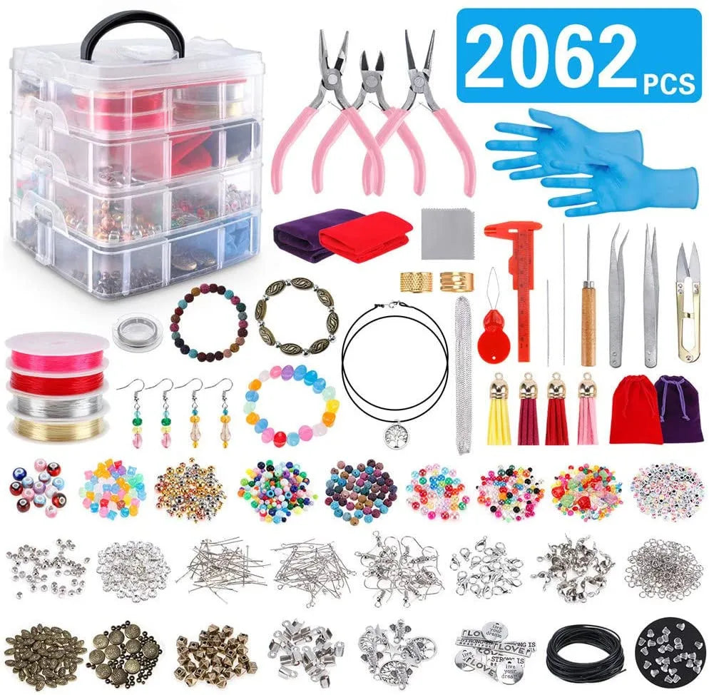 2062Pcs 4 Layers 32 Type Assorted Beads in Acrylic Box with Tools DIY Jewelry Making Kit