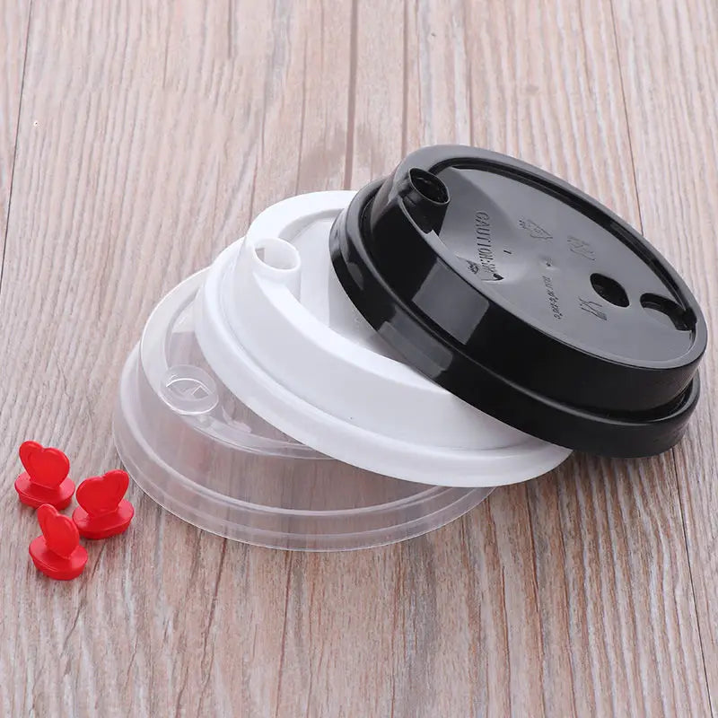 Wholesale  Recyclable  90mm Diameter  Black/ White/ Clear Coffee PP Paper Cup Lids Coffee Bubble Tea Plastic Cup Lids