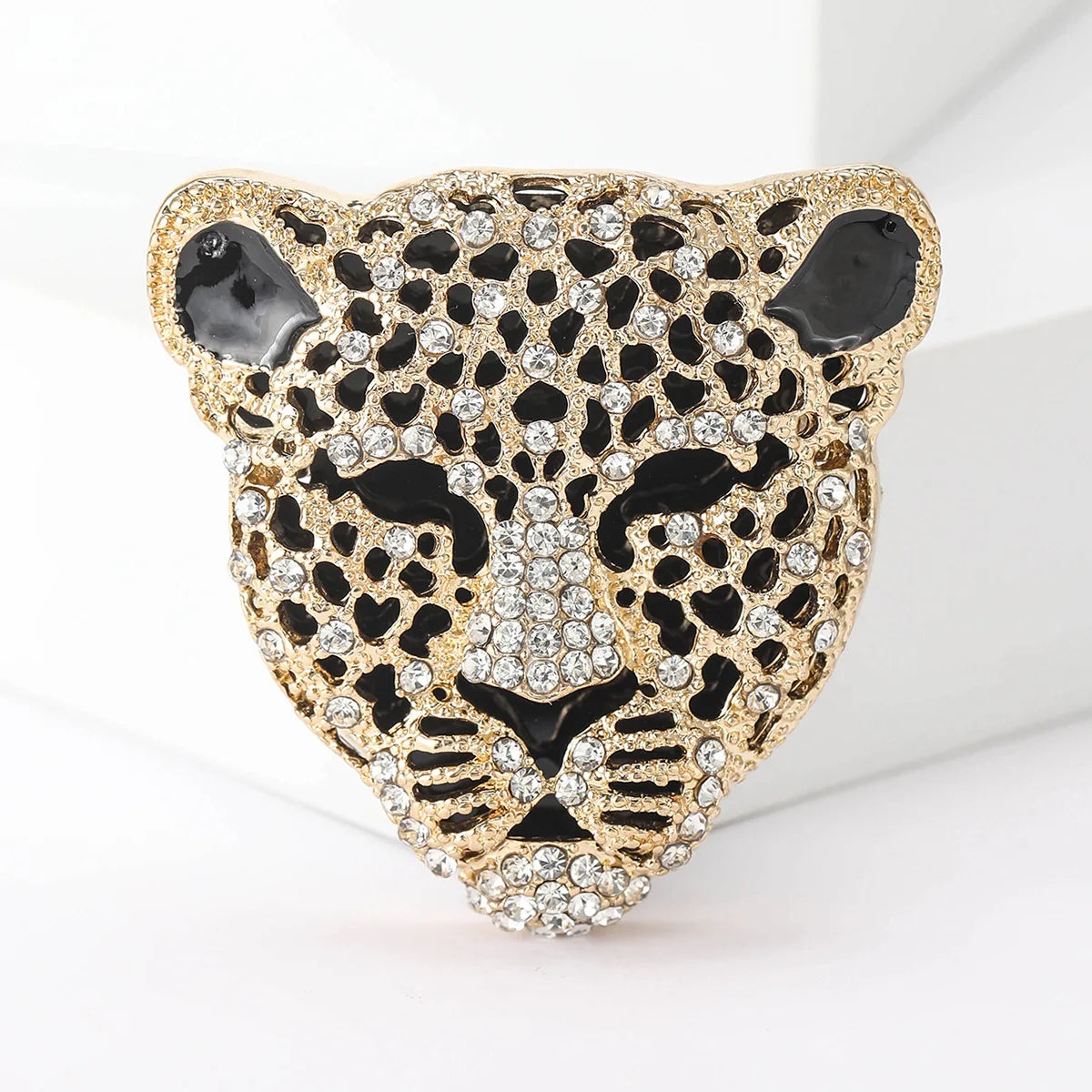 Vintage Gold-Plated Animal Brooch Enamel Rhinestone Leopard Pin Fashionable Men's Jewelry Accessory for Wedding Children's
