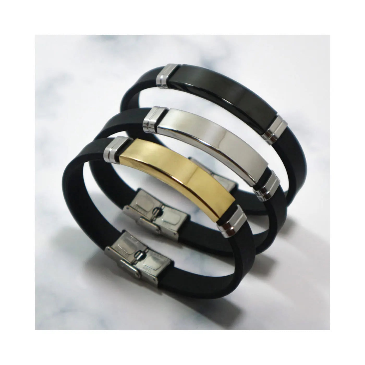 Men's Hip Hop Jewelry Stainless Steel Silicone Sports Bracelet Glossy DIY Stainless Steel Silicone Bracelet
