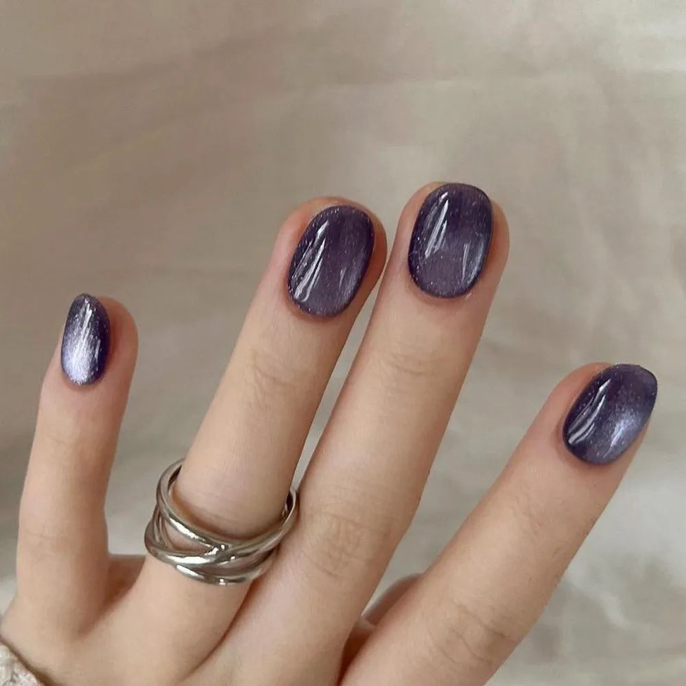 24 Pcs French Purple Sweet Cat Eye Acrylic Press on Nails Artificial Fingernails Customize Candy False Nails 3253/3269