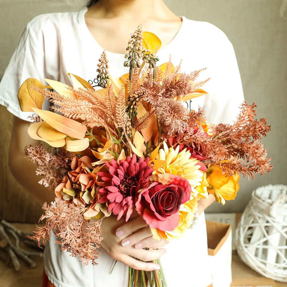 JCF240 Hot Sale  Artificial Silk Rose Bouquet Flowers for Wedding Bouquet Bridal for Wedding Decoration