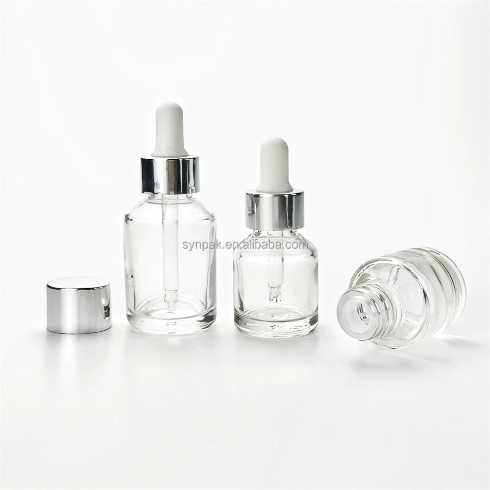 15ml & 30ml Round Transparency Glass Dropper Bottle for Skincare for Face Cream & Essential Oil Packaging Container
