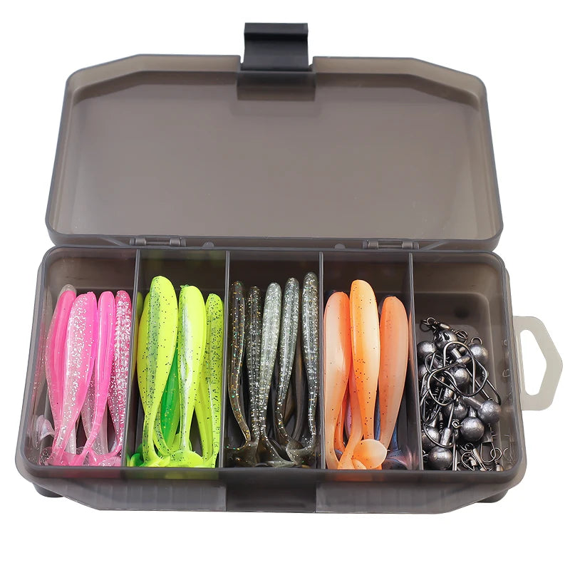 61pcs 15*8.5*3cm 235g Lead Head Hook Soft Bait Set  Plastic Bionic Bait Paddle Tail Swimbait Fish Lure Set Artificial Soft Ba