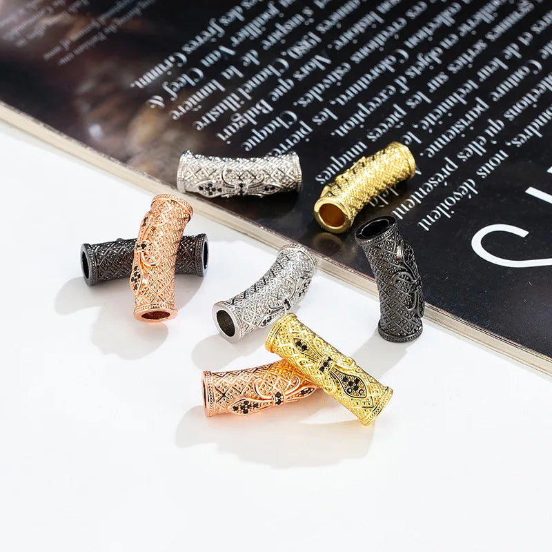 Hole 6mmWholesale New Fashion Brass Charms Pave Micro Pave Connectors Curved Tube Beads Bracelet Necklace Loose Beads