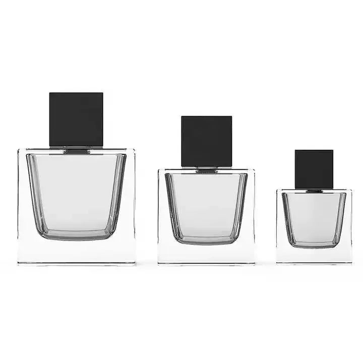Wholesale Luxury Clear Square Glass Perfume Atomizer Bottle 30ml 50ml 100ml with Screen Printing Surface & Box