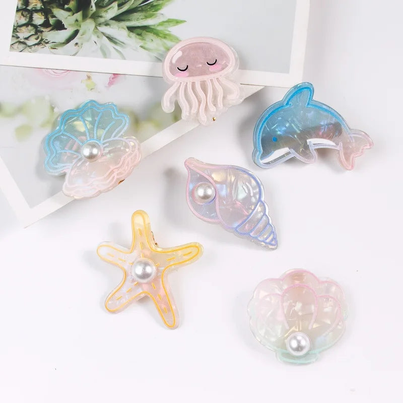 MIO Sea Hair Clip Small Hot Selling Lovely Girls Simple Sea Animals Duckbill Clip Candy Color With Pearls Fresh Hairpins Lady
