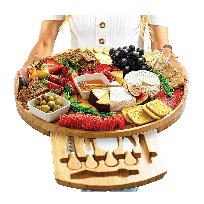 Large Round Charcuterie Board Set Round Cheese Board and KnifeLarge Board Round Cheese BoardWood Charcuterie Board Round