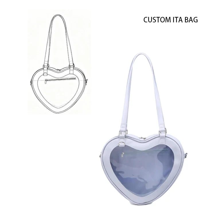 Manufacturer Clear Window Heart Shape Ita Bag Pin Display Custom Ita Bag Customized Holographic Ita Bags