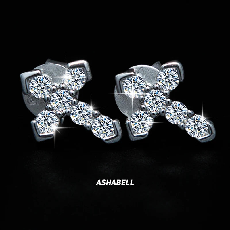Ready to Ship S925 Sterling Silver Classic Cross Moissanite Diamond Stud Earrings for Men and Women Unisex Earrings