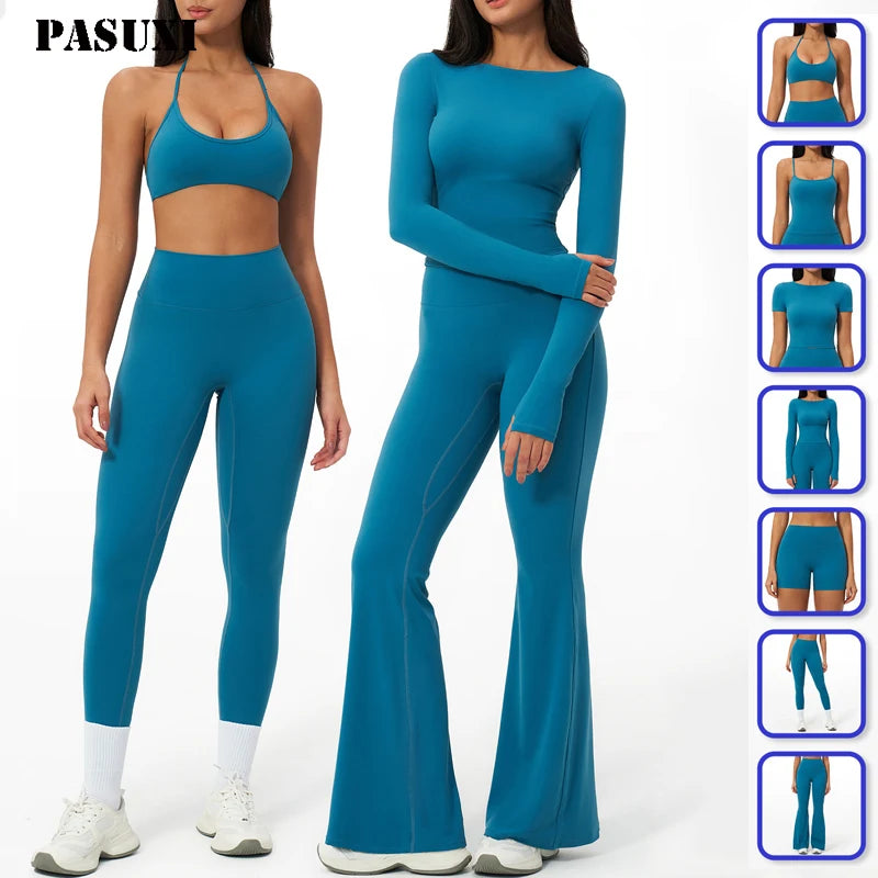 PASUXI Long Sleeve Sportswear Women Suit Fitness Seamless Sports Suit Workout Clothes Tracksuit Sports Outfit Gym Clothing We