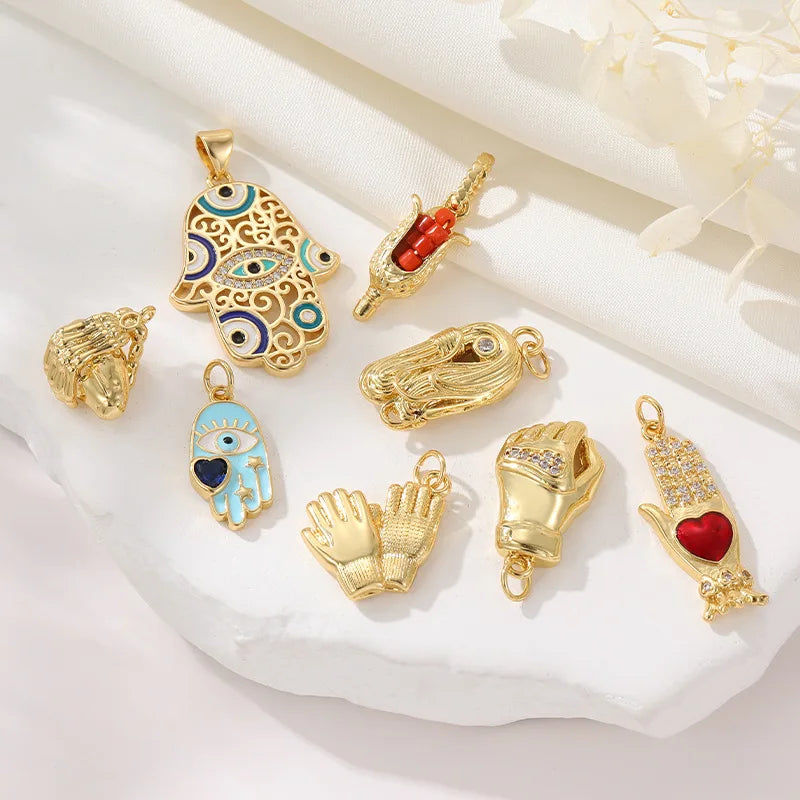Fashion Jewelry Diy Pendant 14K Brass Enamel Devil's Eye Charm Hand Charm Necklace Jewelry Making Charms