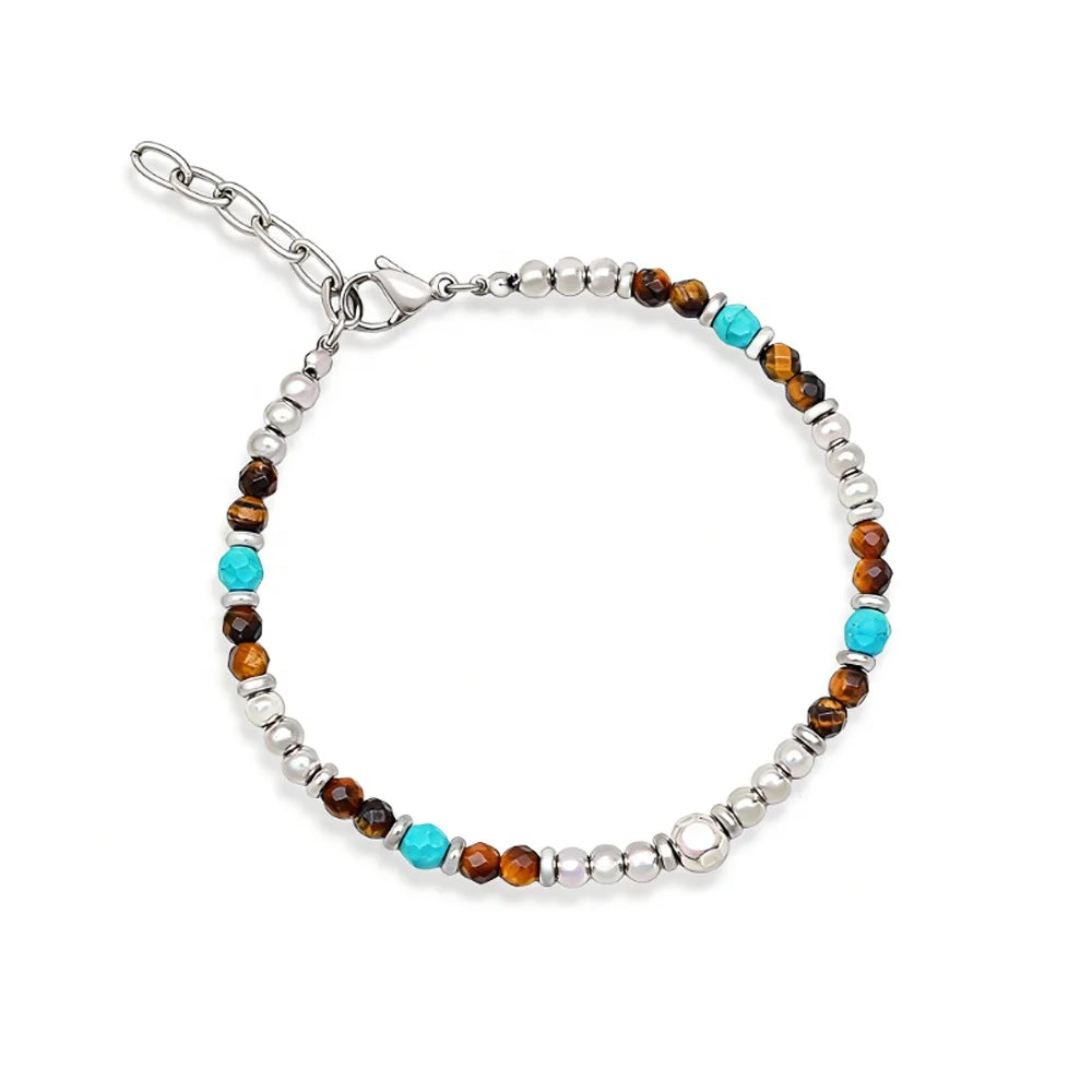 Trendy 4mm Faceted Hematite Bead Bracelet with Stainless Steel Chain Italian Style Men's Anniversary Jewelry for Daily Wear