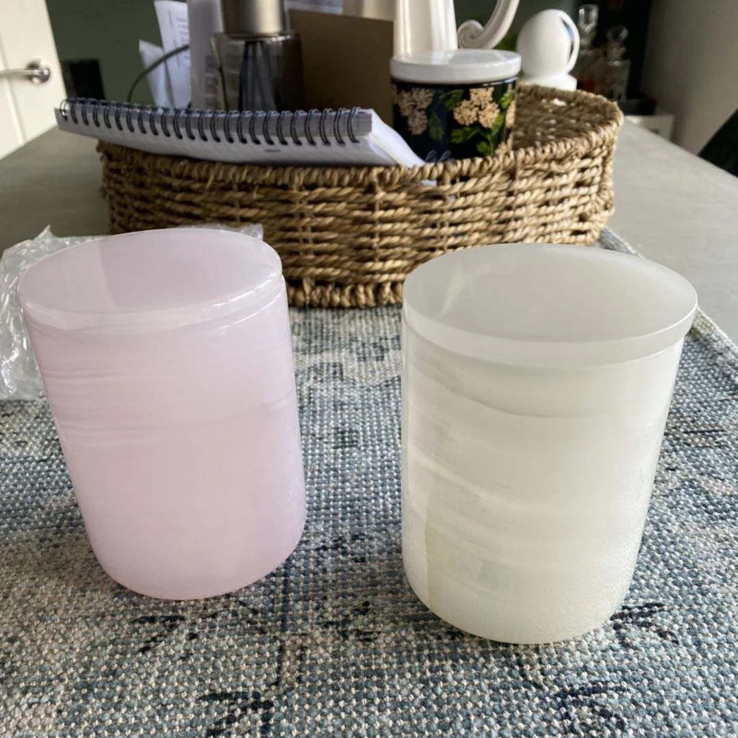 Luxury 8oz Natural Marble Onyx Stone Candle Containers Customization Pink Onyx Candle Jars Stone Candle Jar with Lid