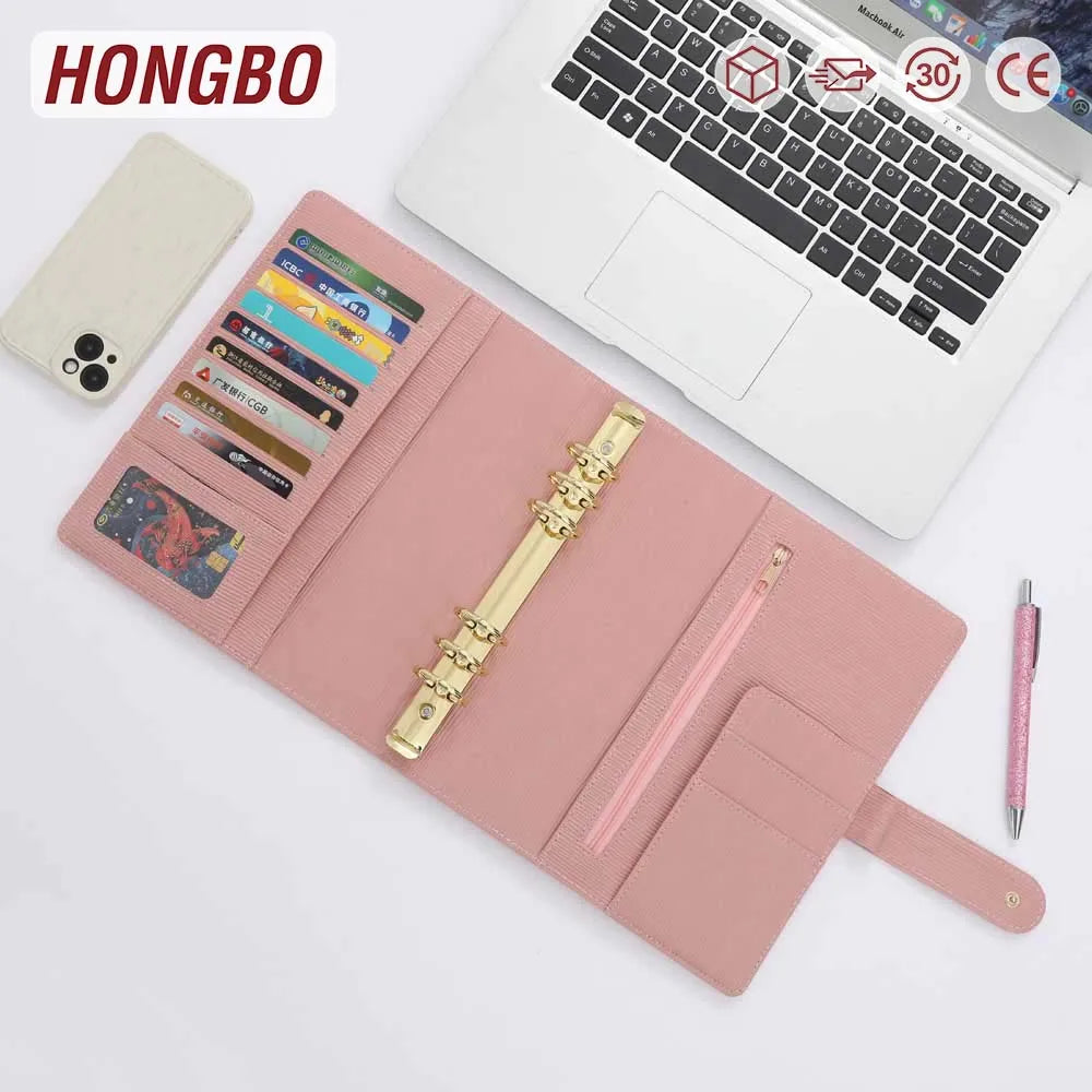 Hongbo Top Personalized A5 Loose Leaf Ring Budget Binder Planner Cover Saffiano Epi Leather Monthly Finance Folder Bag Wallet