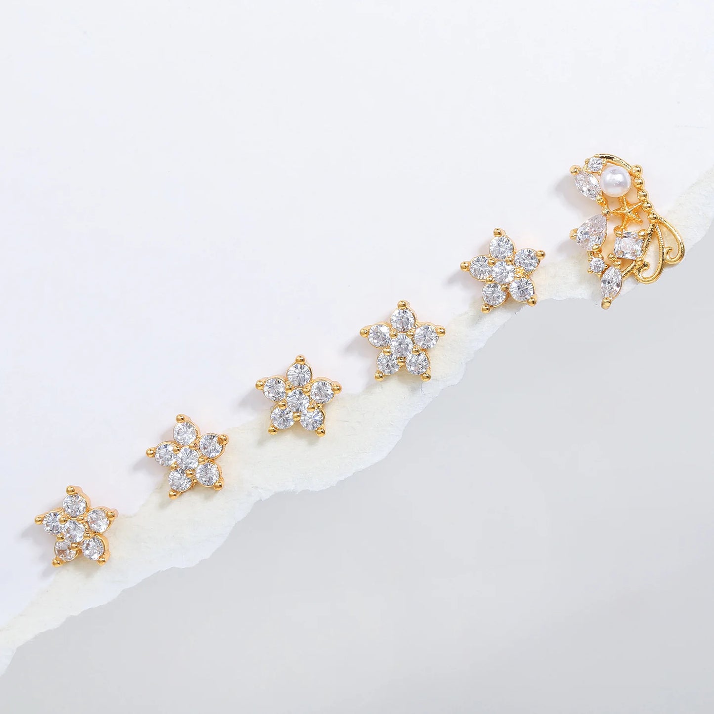 6pcs Fancy Earrings Set New Fashion Simple Women Small Earrings Personality Luxury 18k Gold Flower Butterfly Zircon Stud Earr