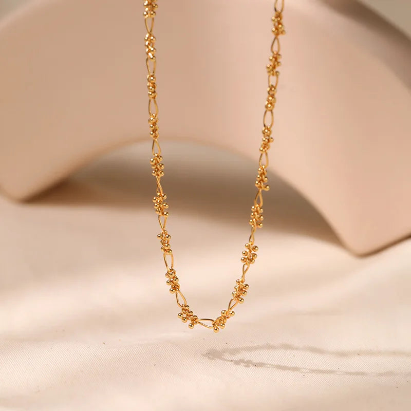 Fashion 18K Gold Plating Special Design Clavicle Chain French Style Small Gold Ball Metal Texture Style Necklace