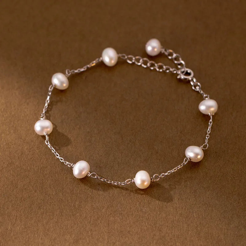 Wholesale 925 Sterling Silver Freshwater Pearl Beaded Bracelet Fine Jewelry for Women