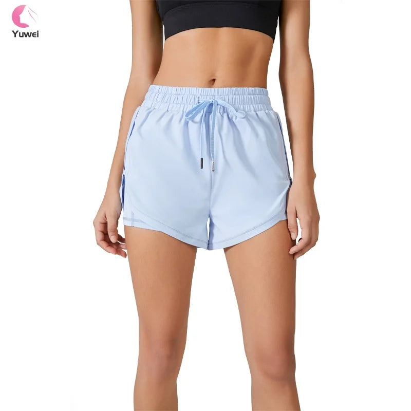 Women's 2-in-1 Gym Shorts Quick Dry High-Waisted Athletic Shorts with Solid Pattern and Pockets for Workout and Running