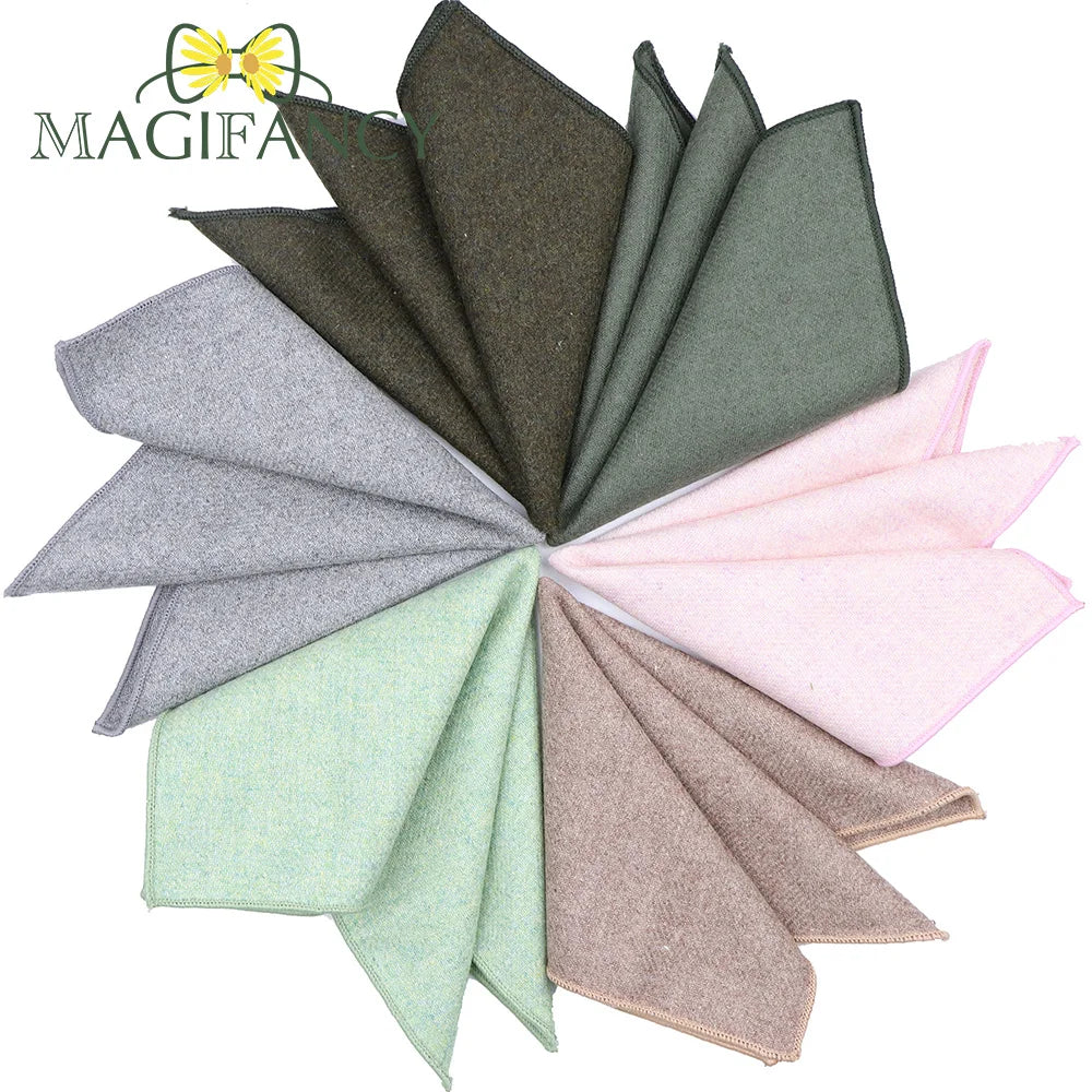 Classy Solid Plaid Soft 50% Wool Handkerchief 22cm Men Suit Pink Hankies Banquet Pocket Square Tuxedo Bow Tie Autumn Winter G
