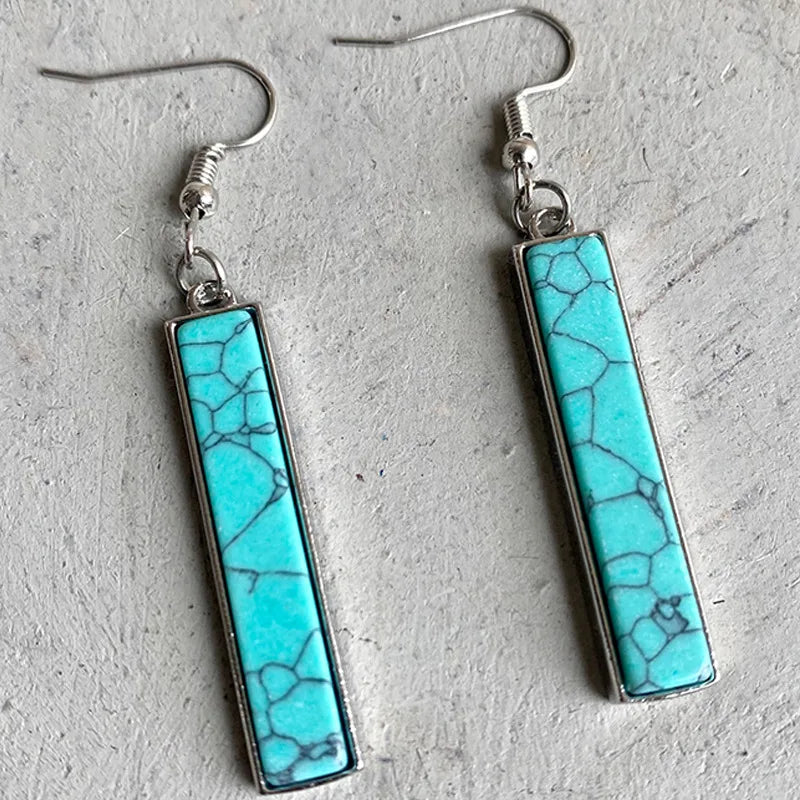 Vintage Retro Simple Western Style Turquoise Earrings Trendy Women Geometric Stone Statement Earrings