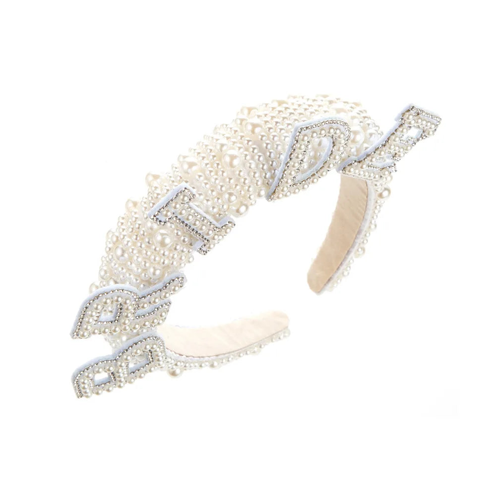 Party Crown Pearl Hairband Luxury Bride White Wide Headbands