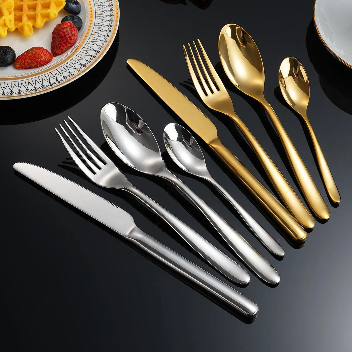 304 Luxury Wholesale Modern Full Cutlery Set Stainless Steel Bulk Hotel Flatware Lunch Silver 4 Pieces Cutlery Set Custom log