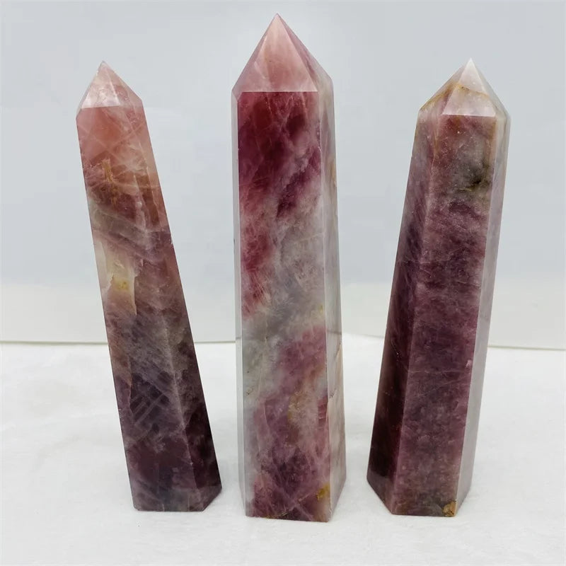 Wholesale Natural Crystal Quartz Tower Pink Amethyst Point Wand for Healing Decoration
