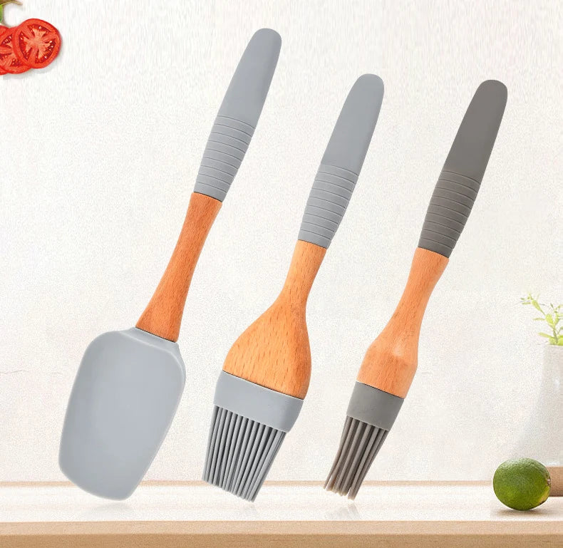 Hot 3pcs Silicone Spatula Brush Set Detachable Basting Pastry Brush Heat Resistant Spatula for Baking Cooking Basting Bbq Gri
