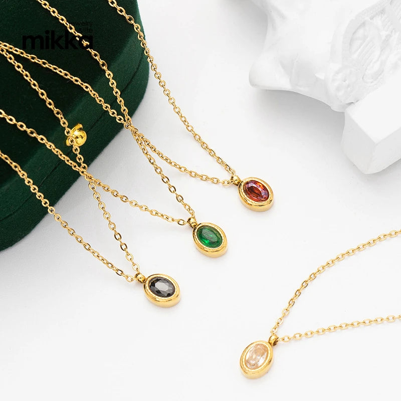 New Arrival Emerald Zircon Necklace Titanium Steel Oval Geometry Necklace Earring Sets Wholesale