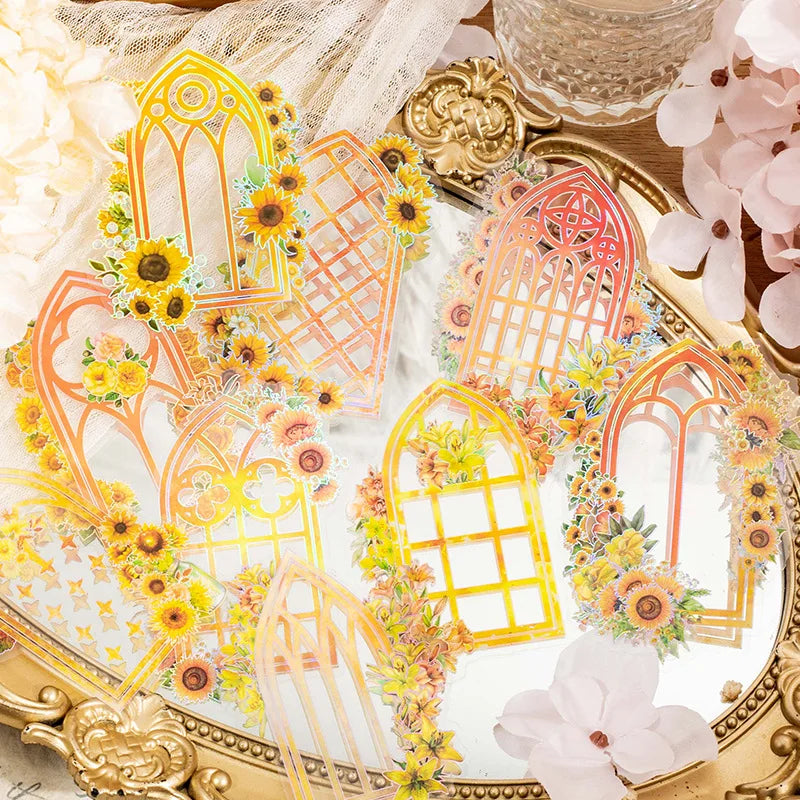 10 Pieces/Pack Pet Stickers Flowers Around the Window Series Window Sill Hand Account DIY Decorative Stickers 6 Models